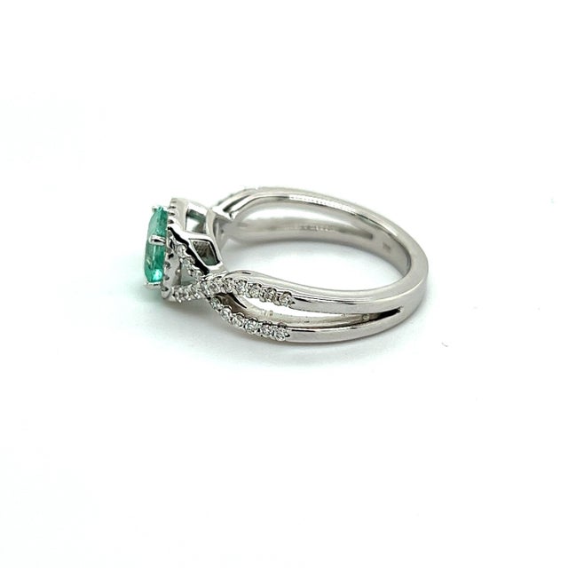 Traditional Natural Emerald Diamond Ring 6.5 14k W Gold 1.31 TCW Certified For Sale - Image 3 of 8
