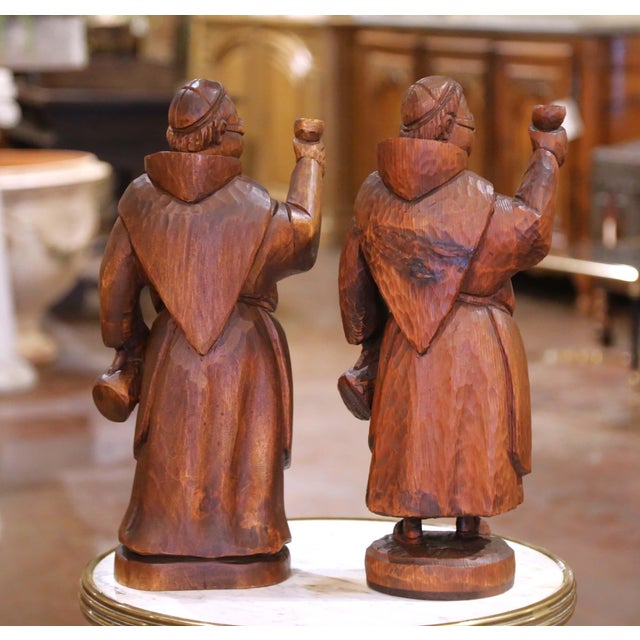 French Pair of Late 19th C. French Carved Oak Monks With Goblets, Black Forest Style For Sale - Image 3 of 10