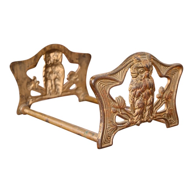 Antique Art Nouveau Bronze Owl Expandable Book Rack, Circa 1910 For Sale