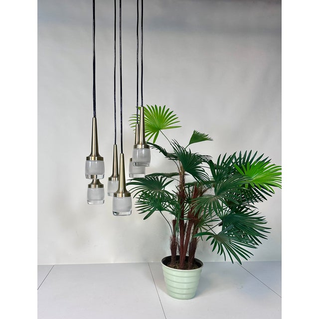 Large Cascade Hanging Lamp with Six Glass and Brass Lights from Staff Leuchten, 1960s For Sale - Image 14 of 18