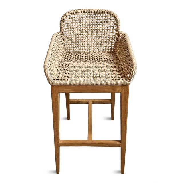Contemporary Outdoor Teak & Faux Rope Bar Stool For Sale - Image 3 of 12