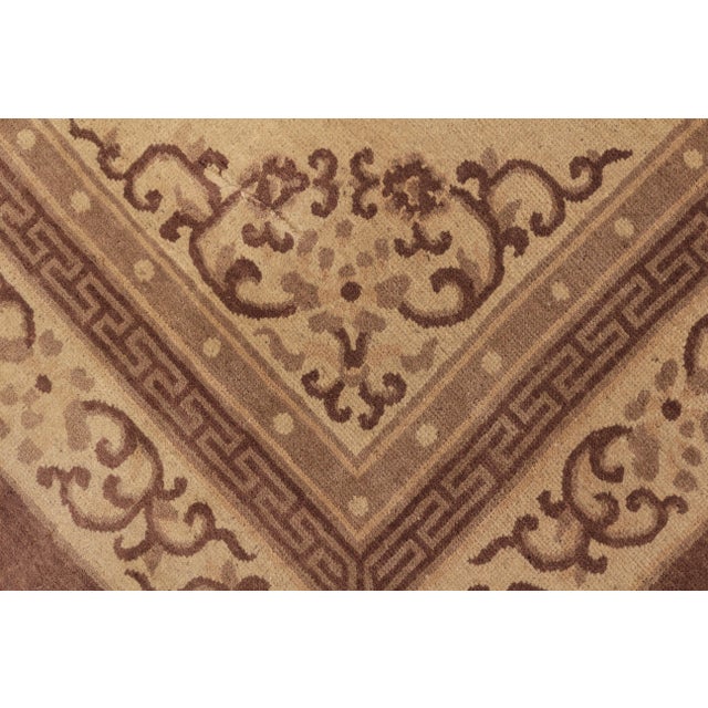 1920s Antique Peking Rug Beige Brown Medallion Chinese Art Deco Design For Sale - Image 5 of 5