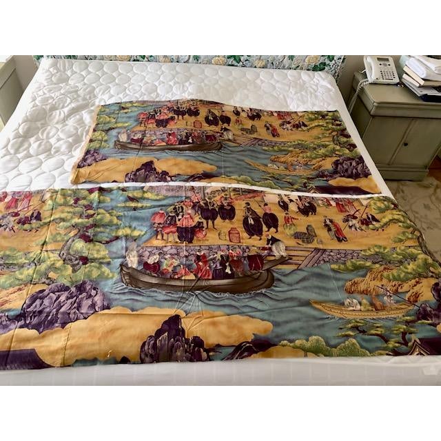 Chinoiserie Pair of Width and Half Clarence House Draperies 86" Long For Sale - Image 3 of 3