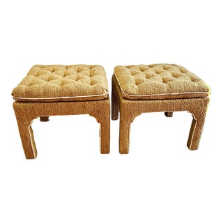 1970s Vintage Pillow Top Mustard Tufted Ottomans - a Pair For Sale