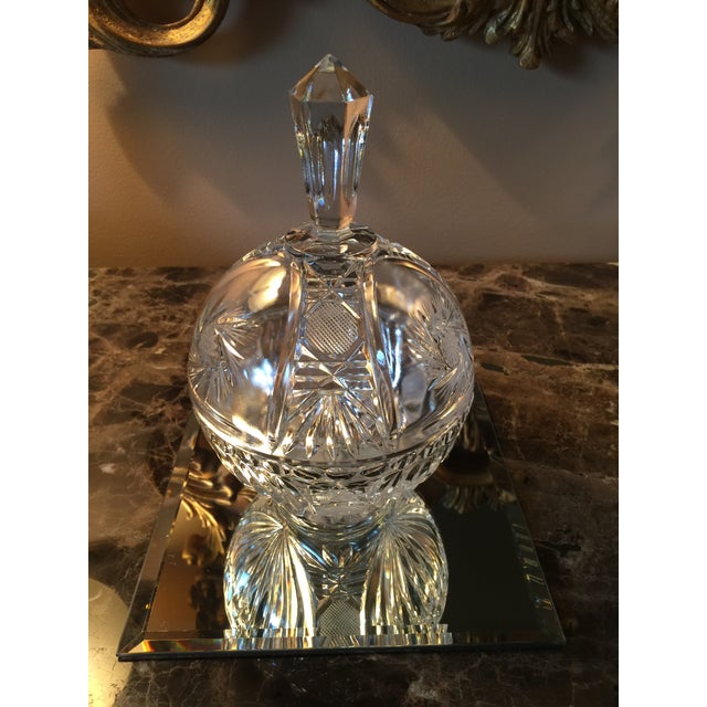 Glass Vintage Cut-Glass Candy Dish or Lidded Compote With Prism Top For Sale - Image 7 of 9