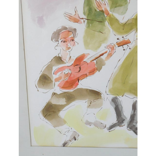 Green Moshe Raviv "Dancing Hasidim" Original Watercolor on Paper Signed For Sale - Image 8 of 13