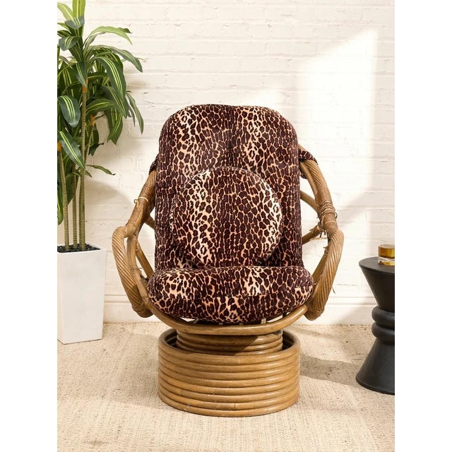 Tribal Vintage Tiki Bamboo Lounger With Leopard Print Upholstery For Sale - Image 3 of 12