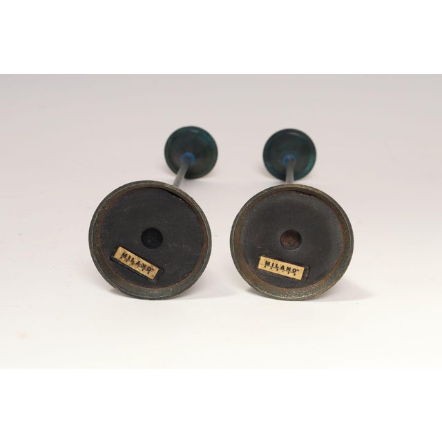 Pair of Milano Series Verdigris Bronze Candle Holders by Christian De Beaumont For Sale - Image 18 of 18
