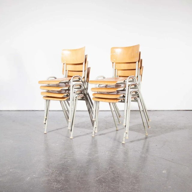 French Industrial Metal Framed Stacking University Dining Chairs, 1960s, Set of 8 For Sale - Image 4 of 8
