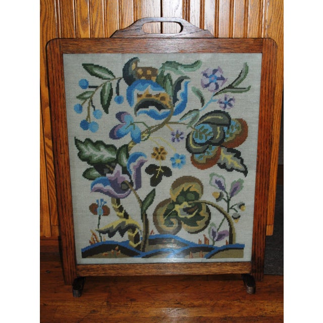Antique Jacobean Designed Needlepoint Fireplace Screen For Sale - Image 10 of 10