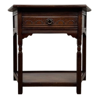 Early 20th Century Antique English Oak Side Table with Drawer For Sale
