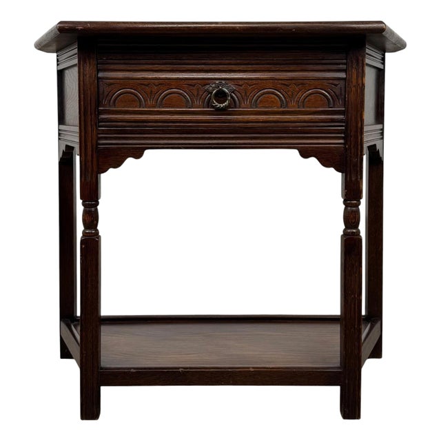 Early 20th Century Antique English Oak Side Table with Drawer For Sale