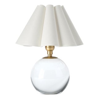 Giorgio Crystal Mini Lamp, Natural Brass with Linen Scalloped Shade For Sale