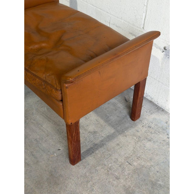 Vintage Danish Modern Leather Ottoman in Style of Hans Olsen - Stool Footstool Mid Century Bench For Sale - Image 9 of 9