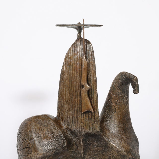 Mid-Century Bronze Signed Gloria Ellies Stylized Horseman Sculpture Edition 4/6 For Sale - Image 13 of 17