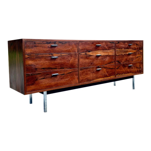 Rosewood Lowboy Dresser or Credenza With Chrome | in the Style of Founders For Sale