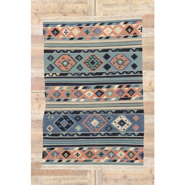 Blue Vintage Persian Shiraz Kilim Rug, 04'01 X 06'01 For Sale - Image 8 of 9