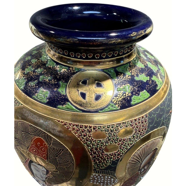 Ceramic Vintage Japanese Satsuma Moriage Dragon Buddhist Figures Vase 14.5" For Sale - Image 7 of 10