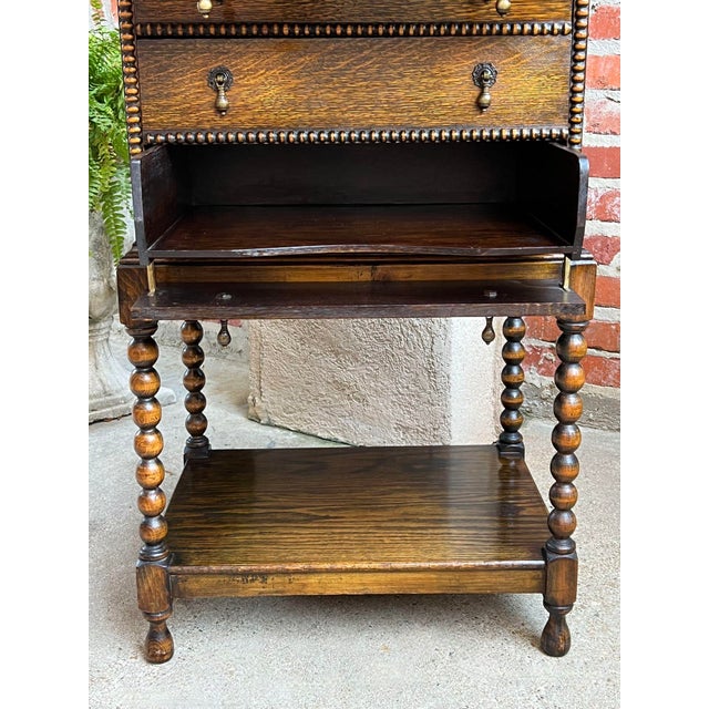 Brown Antique English Music Cabinet Office File Jacobean Petite End Table Tiger Oak For Sale - Image 8 of 12