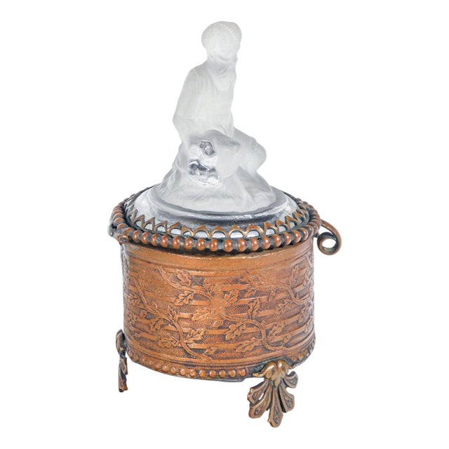Bronze Box with Glass Faun Sculpture For Sale