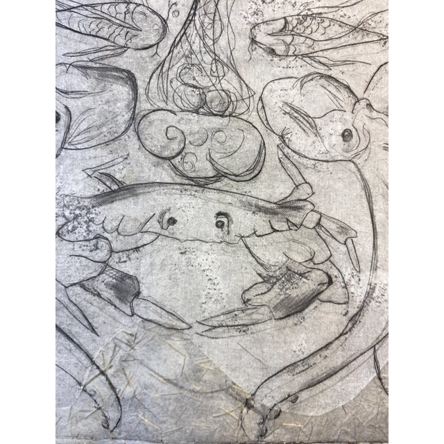 1990s etching with chine colle of underwater creatures. Unsigned.