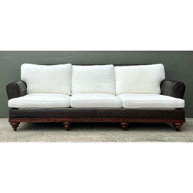 Vintage Woven Rattan Three Seat Sofa For Sale - Image 9 of 12