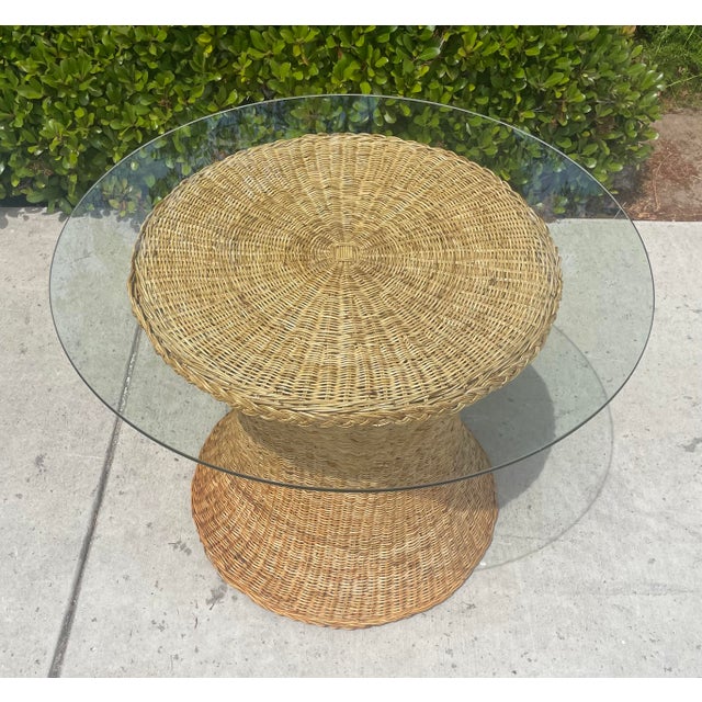 Bielecky Brothers Vintage Rattan Wicker Dining Table, Coastal Style Braided Trim For Sale - Image 4 of 6