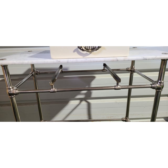 Dressing table in chrome-plated brass and marble, small drawer in lacquered wood on the front, all completely restored,...