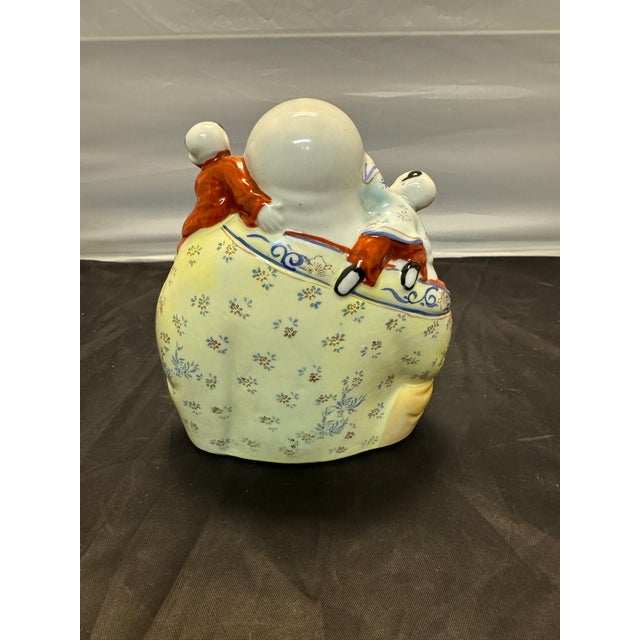 Chinese Chinese Republic Famille Rose Porcelain Laughing Buddha 5 Children 6.5” Vintage For Sale - Image 3 of 9