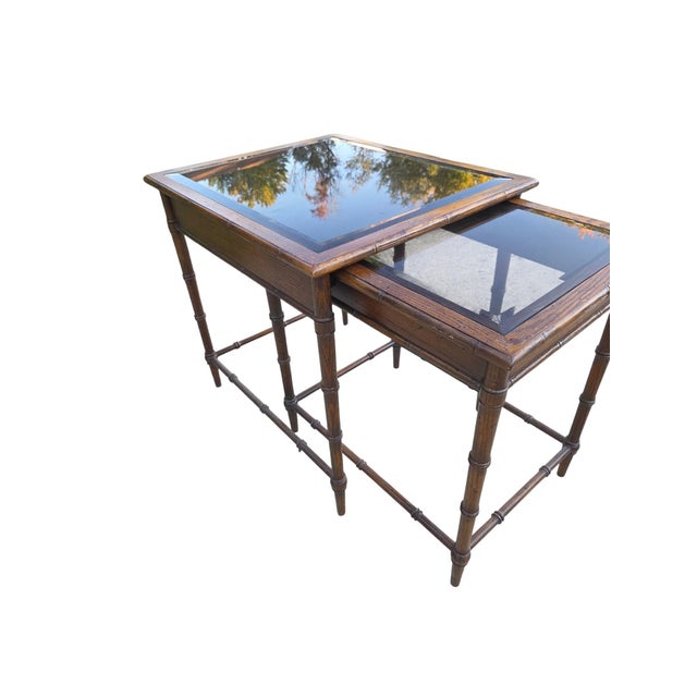 Thomasville Vintage Faux Bamboo Nesting Stacking Tables Hollywood Regency Glass For Sale - Image 11 of 18