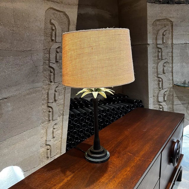 Modern Hollywood Regency Style Maitland Smith Palm Tree Table Lamp Faux Bronze, 1980s For Sale - Image 3 of 9