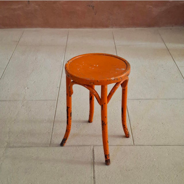 Orange Bentwood Stool, 1950s For Sale - Image 6 of 6