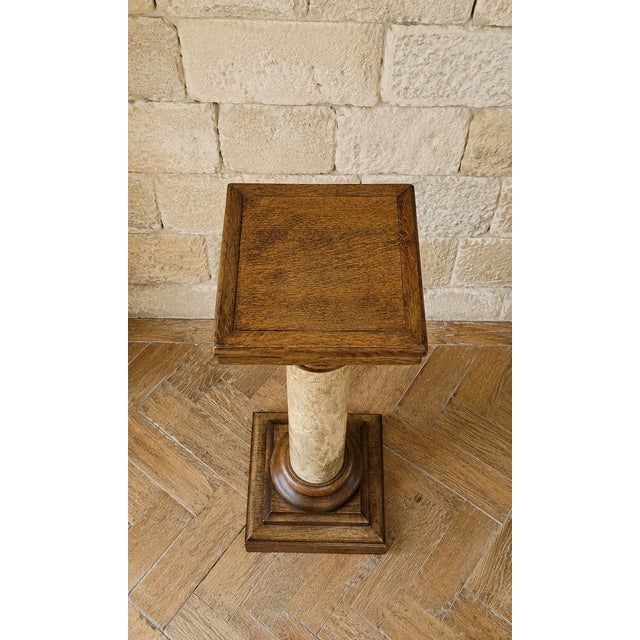 19th Century Wooden and Lacquered Column Pedestal Stand in Marble Imitation An elegant decorative stand with a cylindrical...