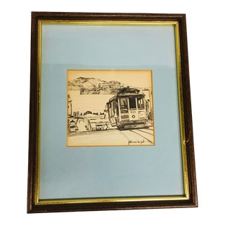 1970s "Cable Car at Hyde Street" Pen and Ink Drawing by Paul Van De Pol, Framed For Sale