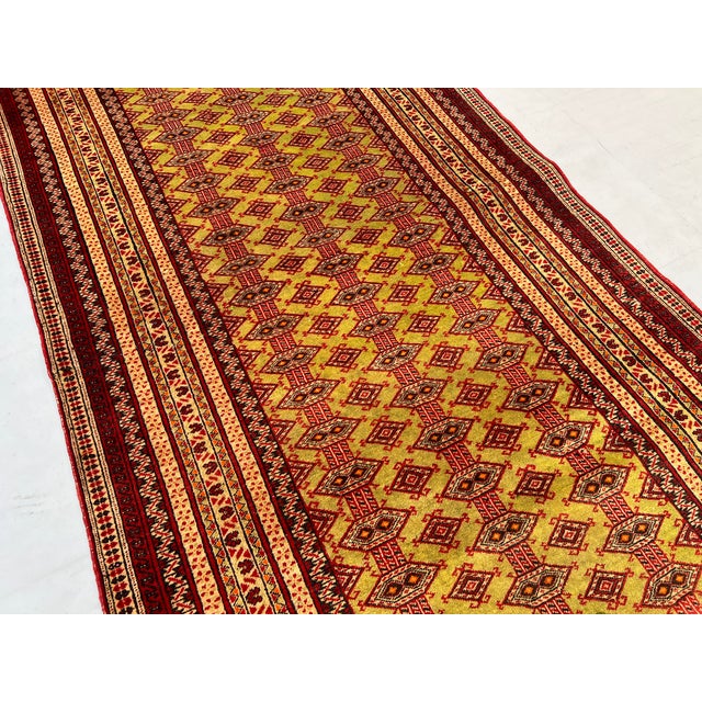 Vintage Afghan Zahir Shahi Green Diamond Rug - 7'4" X 3'9" For Sale - Image 4 of 12