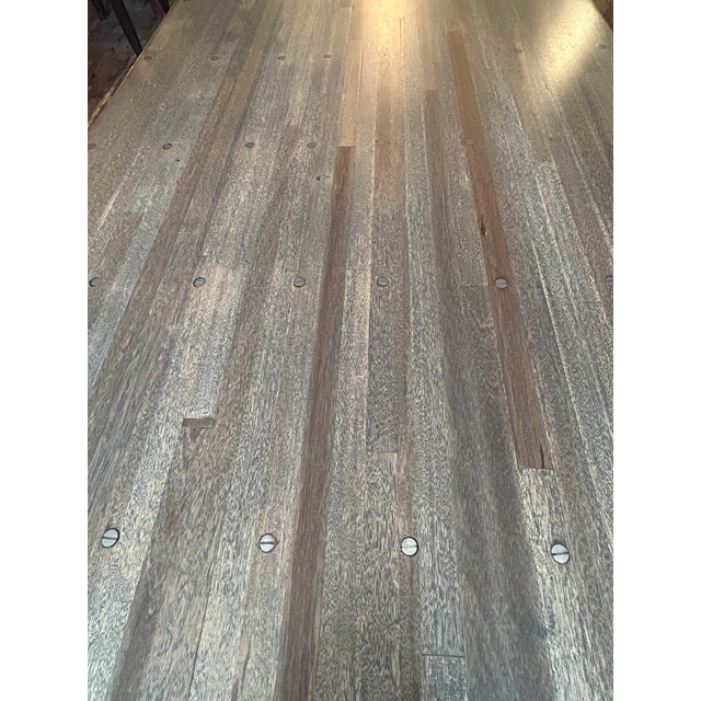 Custom Industrial Flooring Dining Table With Modern Wishbone Steel Legs For Sale - Image 4 of 16