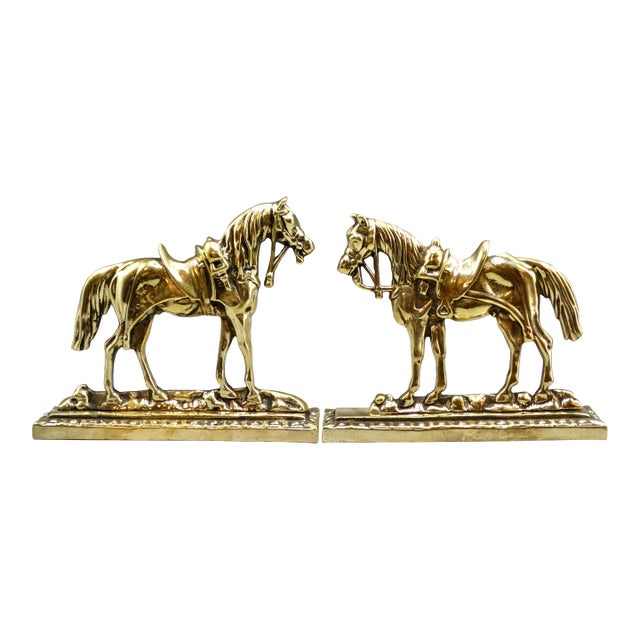 Circa 1890 English Brass Horses Mantel Decorations For Sale