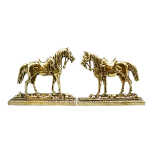 Circa 1890 English Brass Horses Mantel Decorations