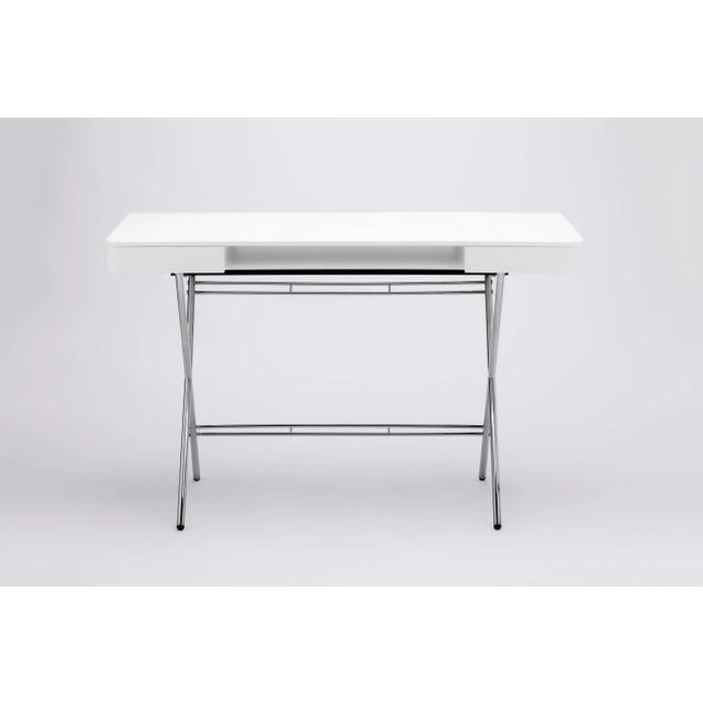 Silver Cosimo Desk with White Mat Lacquered Top & Chrome Frame by Marco Zanuso Jr. for Adentro, 2017 For Sale - Image 8 of 14