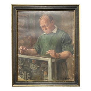 Heinrich Pforr, Master of Technology – Repairing a Machine, 1956, Oil Painting on Canvas For Sale