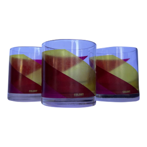 1970s Vintage Colony Mod Lowball Glasses-Red & Yellow Stripes- Set of 3