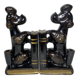 1960s Vintage French Poodle Ceramic Bookends - a Pair For Sale