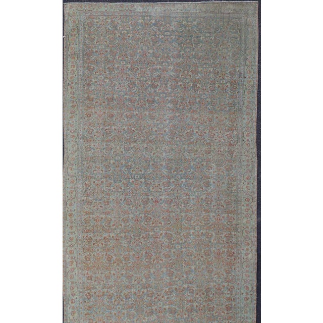 Antique Persian Gallery runner Persian Senneh in Wool with All-Over Design in light blue, yellow green , red, ivory and...