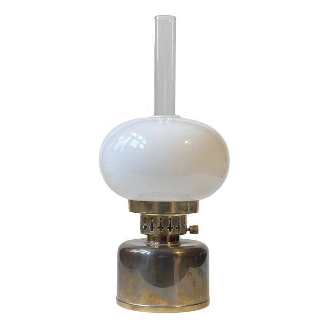 Swedish Modern Oil Table Lamp in Brass and Opaline Glass by Hans-Agne Jakobsson, 1960s For Sale