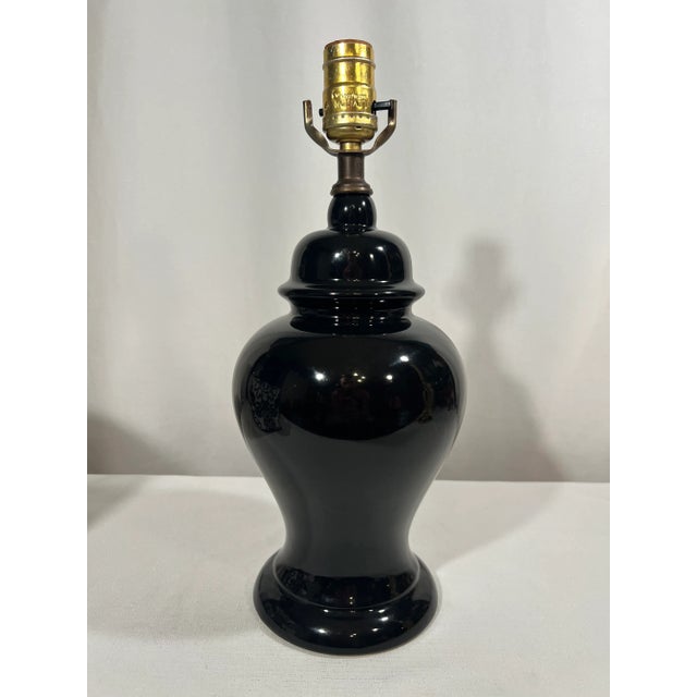 Vintage Mid Century Hollywood Regency Small Black Ginger Jar Lamp With ...