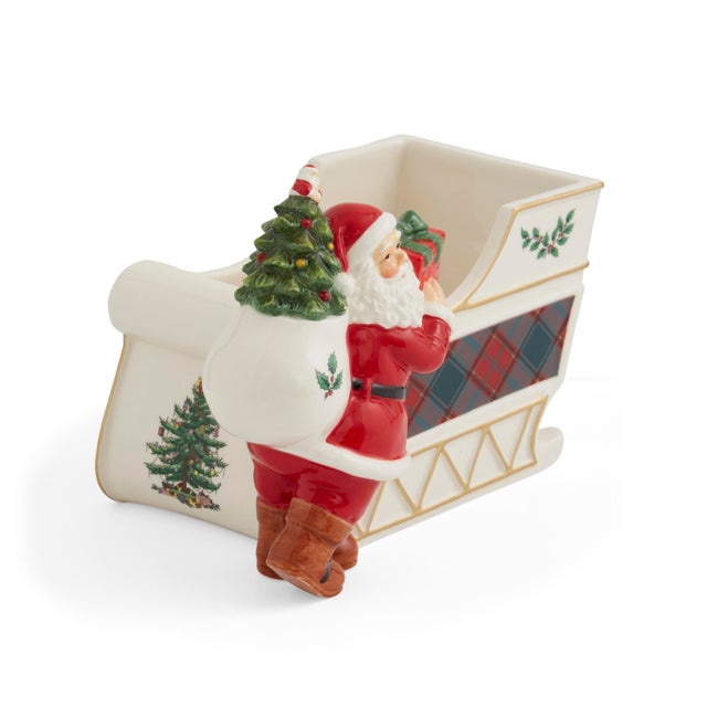 English Spode Christmas Tree Santa Sleigh Candy Jar For Sale - Image 3 of 5