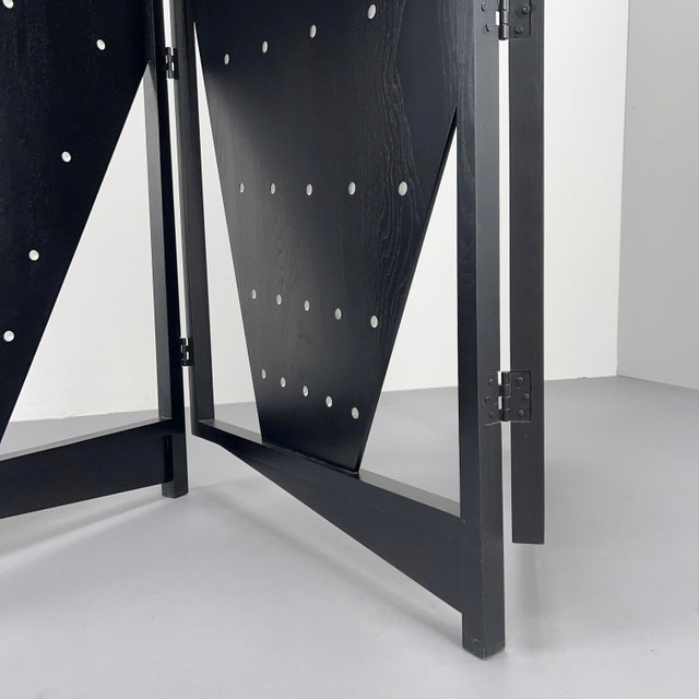 Brutalist Postmodern Black Atlantic Folding Screen or Room Divider by Eric Raffy, France, 1987 For Sale - Image 3 of 8