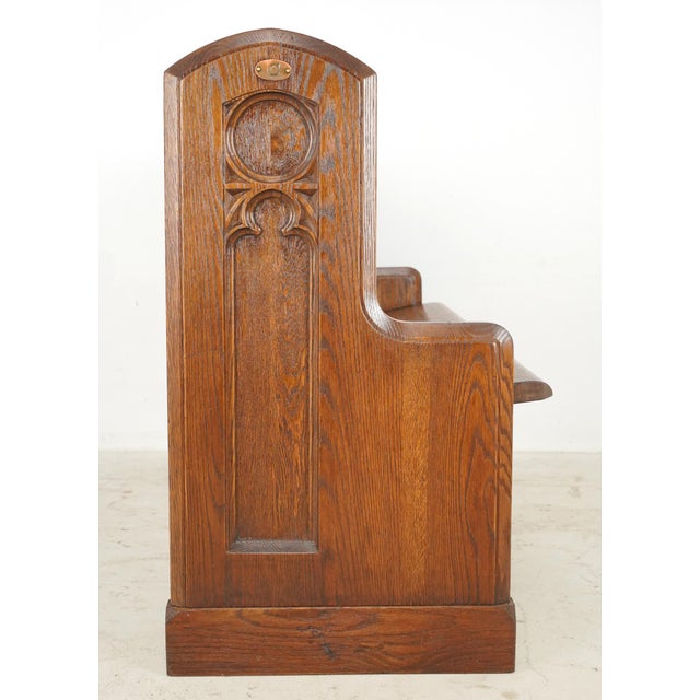Brown Mid 20th Century Reclaimed Gothic 5 Ft. Oak Church Pew Bench For Sale - Image 8 of 10