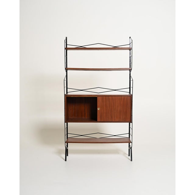 1950s Metal Bookcase with Teak Storage Compartment, 1950s For Sale - Image 5 of 11