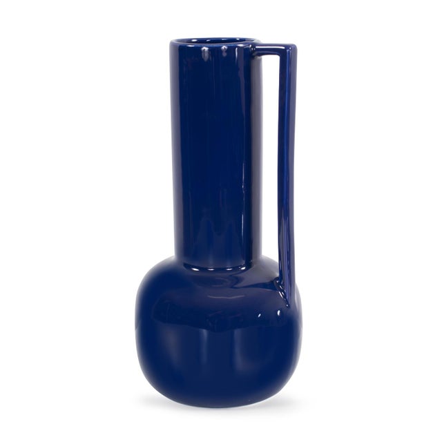 Blue Bella Sapphire Blue Tall Ceramic Pitcher For Sale - Image 8 of 11